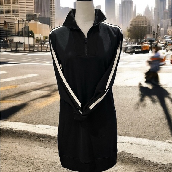 Athleta crosstown circa track sweatshirt dress black size XS zip neck & pockets - Picture 9 of 13